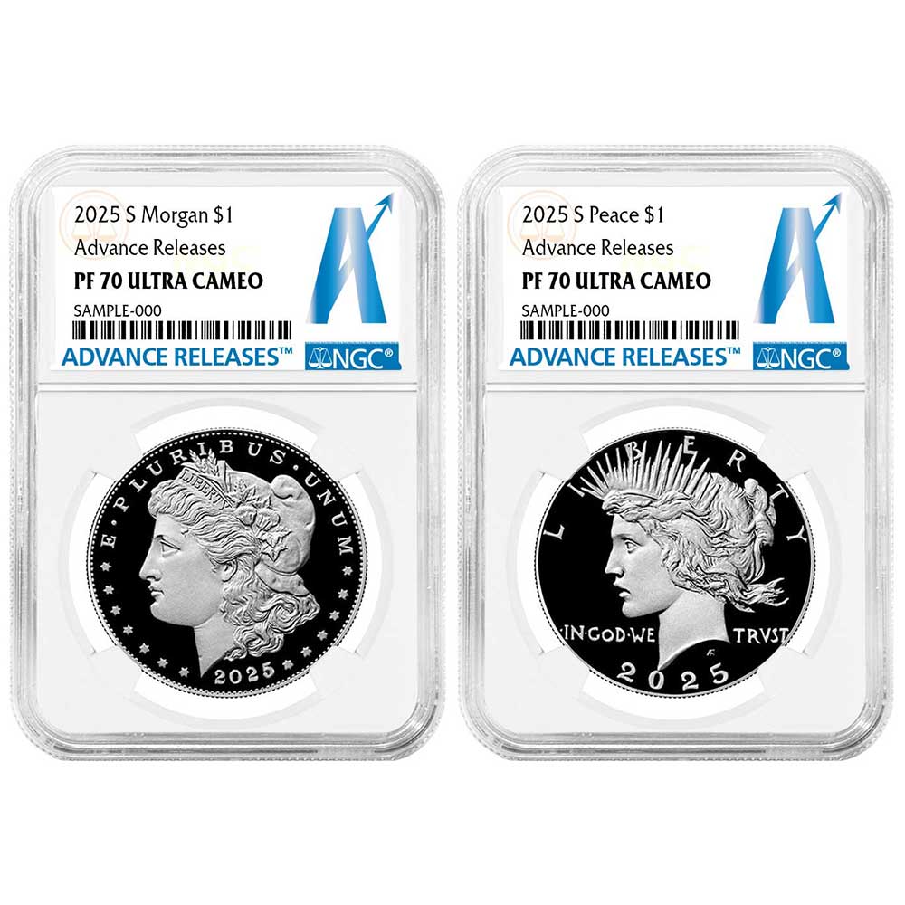 2025-S Proof $1 Morgan and Peace Silver Dollar 2pc Set NGC PF70UC