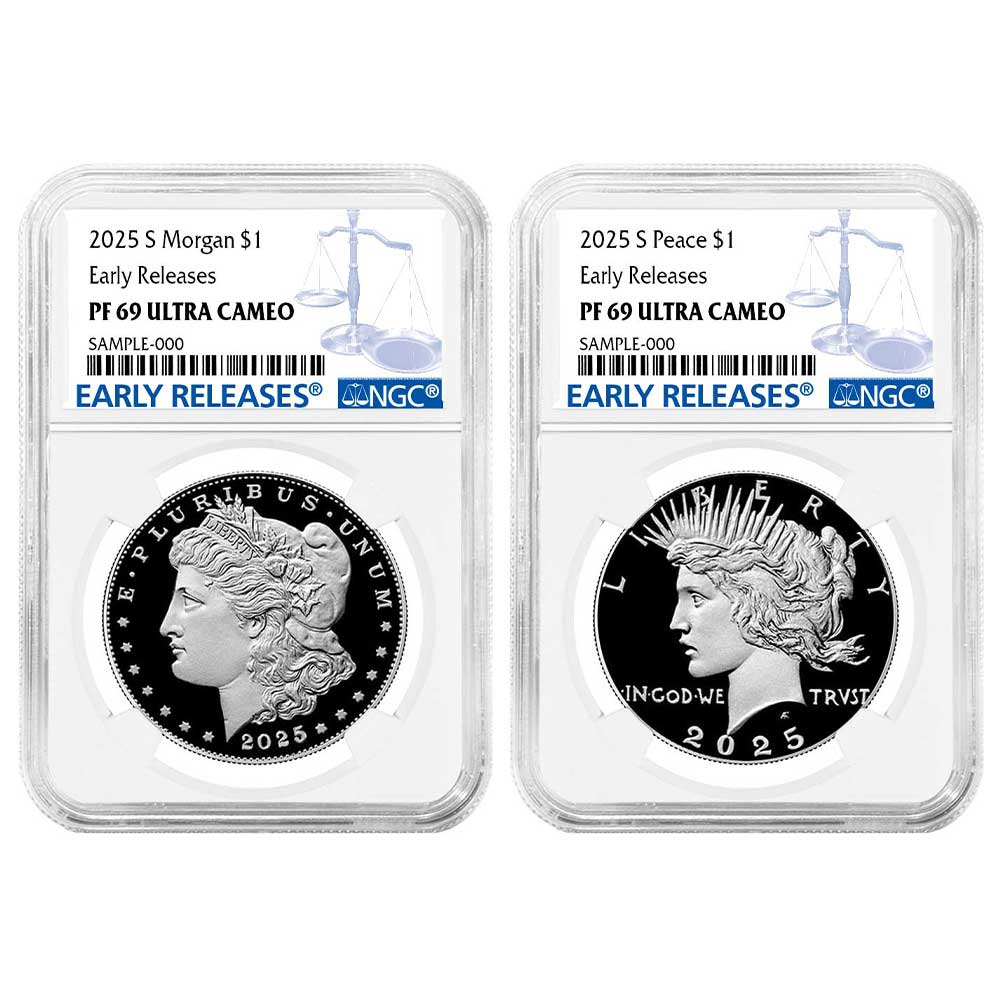 2025-S Proof $1 Morgan and Peace Silver Dollar 2pc Set