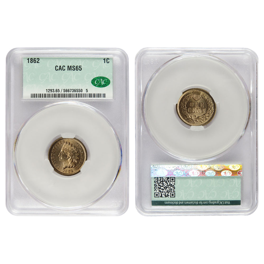 1862 1c Indian Head Cent Copper Nickel CACG MS65 - Pinehurst Coins