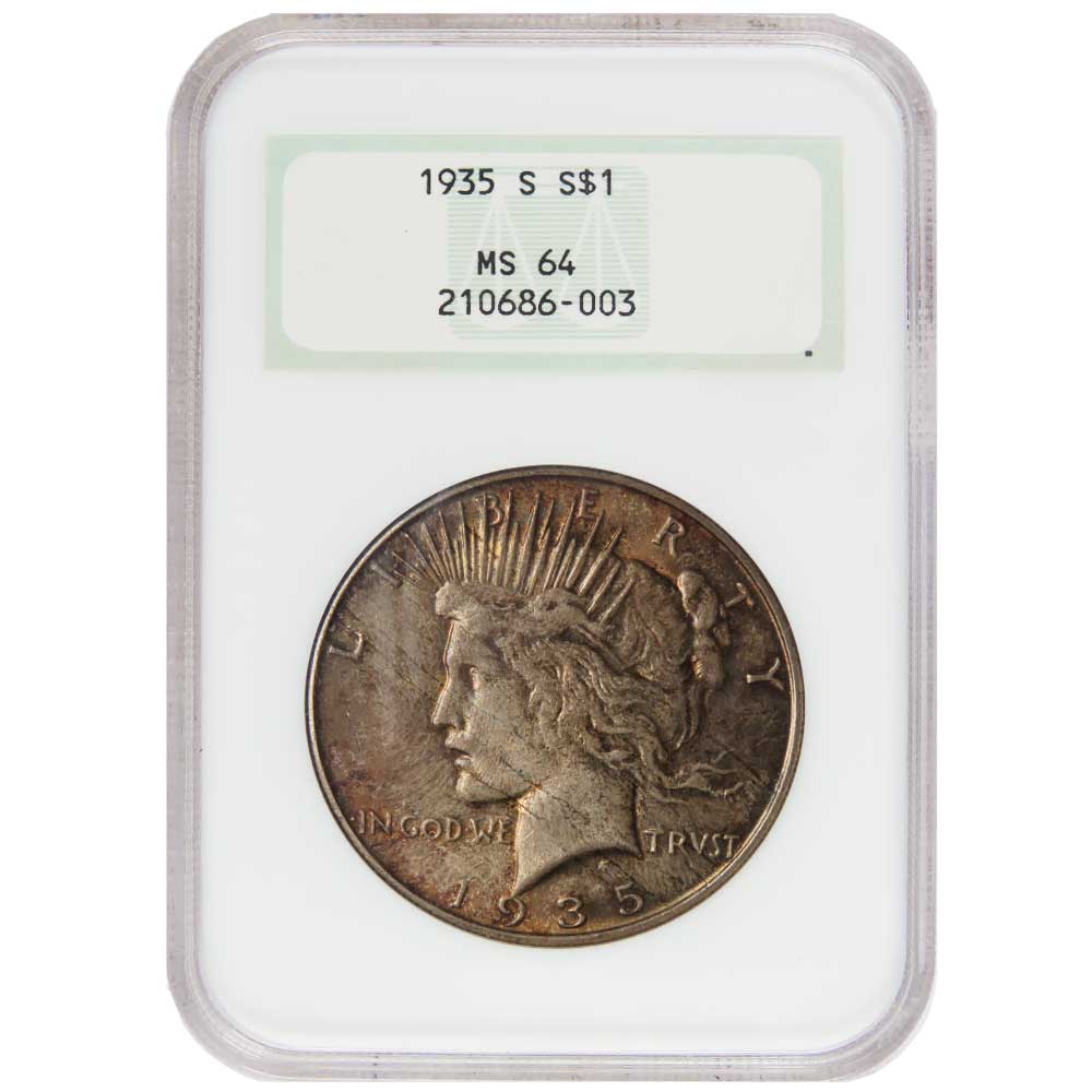 1935-S $1 Peace Dollar Better Date Toned NGC MS64 Fatty Holder