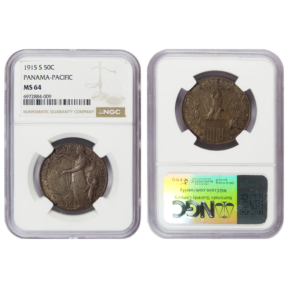 1915-S 50c Pan-Pacific Commemorative Half Dollar NGC MS64 Toned