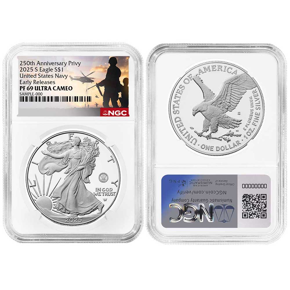 2025-S Proof $1 American Silver Eagle Navy Privy NGC PF69UC ER