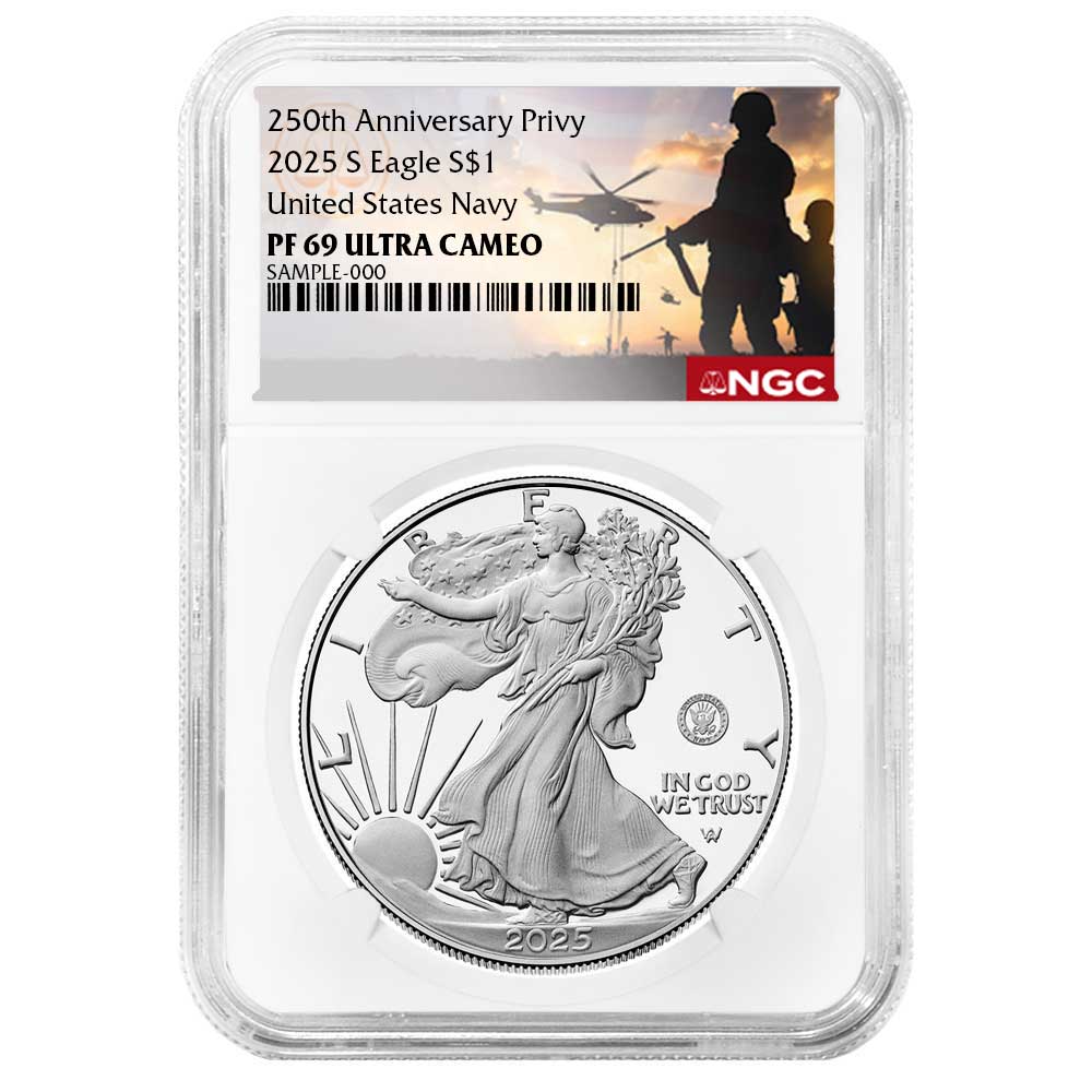 【NGC PF69UC】2025 英国初シルバーソブリン シールドマーク付き 2025-S Proof $1 American Silver Eagle Navy Privy NGC PF69UC