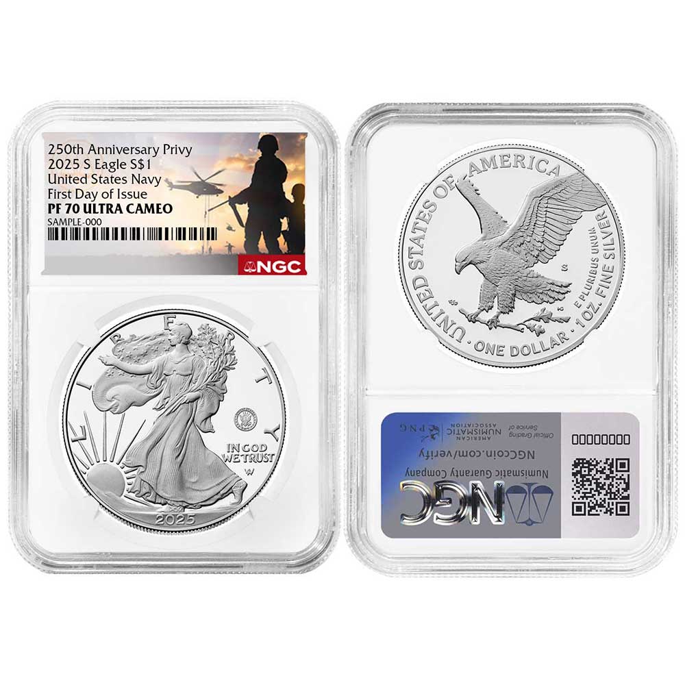 2025-S Proof $1 American Silver Eagle Navy Privy NGC PF70UC FDI