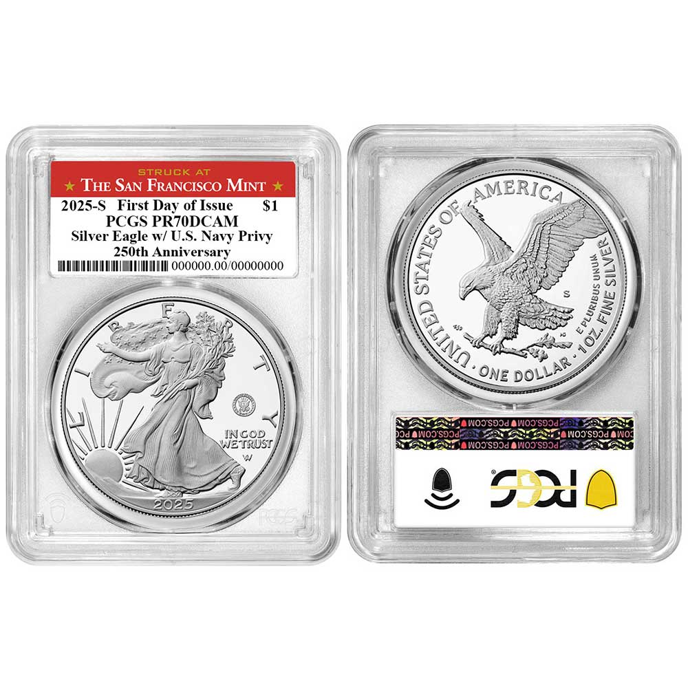 2025-S Proof $1 American Silver Eagle Navy Privy PCGS PR70DCAM