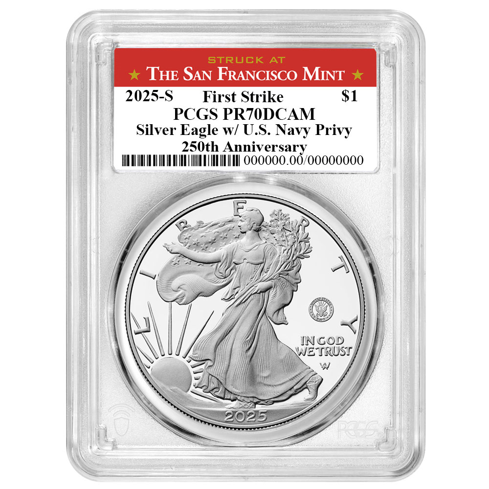 2025-S Proof $1 American Silver Eagle Navy Privy PCGS PR70DCAM FS