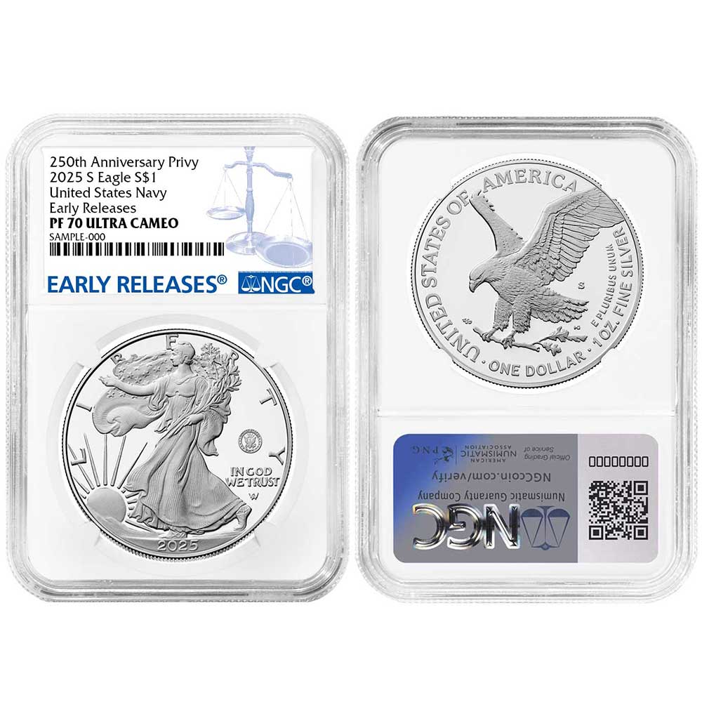 2025-S Proof $1 American Silver Eagle Navy Privy NGC PF70UC ER
