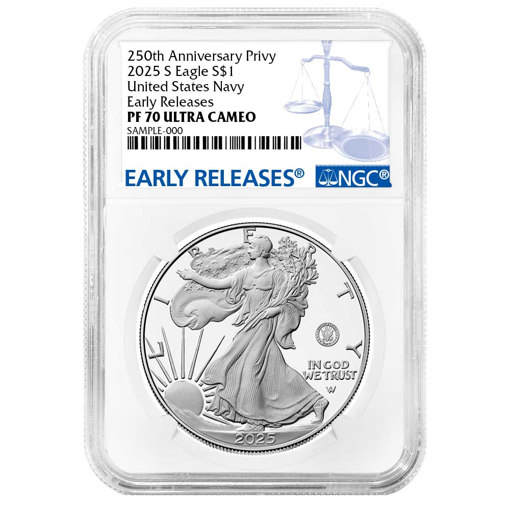 2025-S Proof $1 American Silver Eagle Navy Privy NGC PF70UC ER