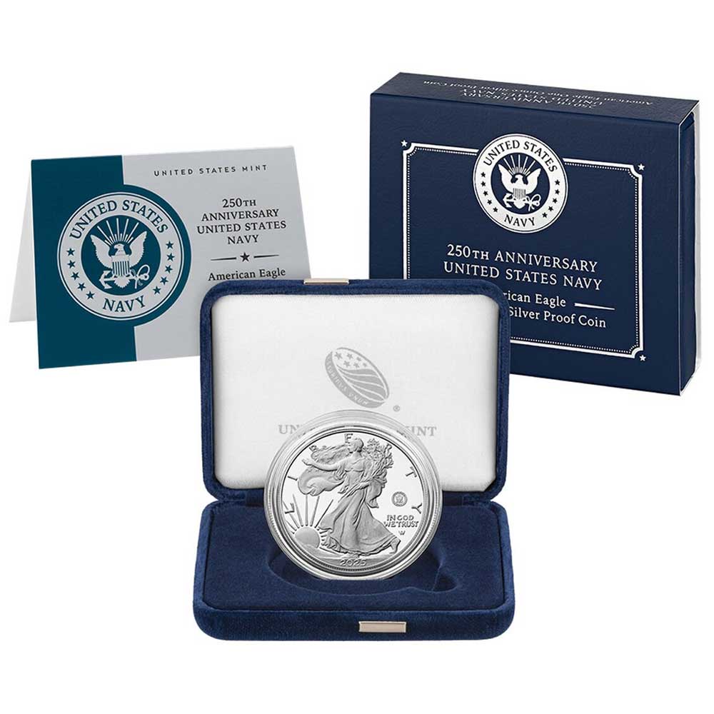 2025-S Proof $1 American Silver Eagle Navy Privy Box, OGP, & COA