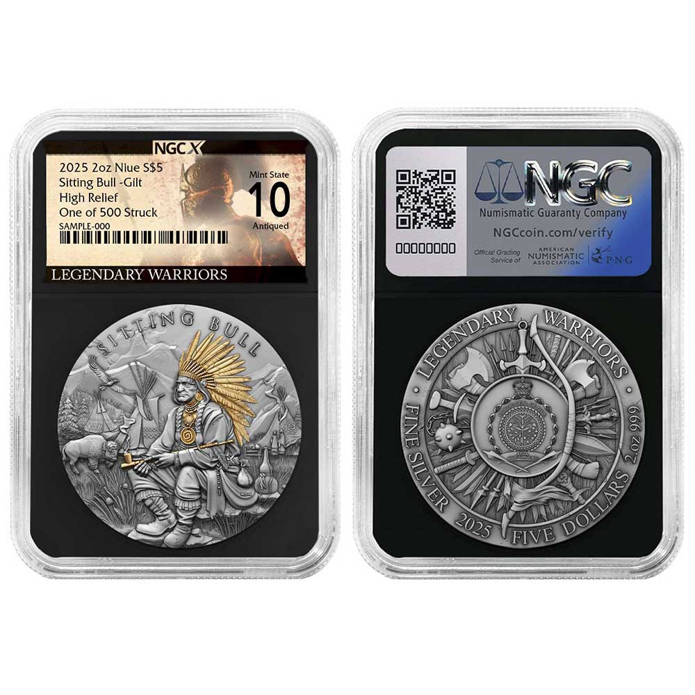 2025 Sitting Bull 2 oz High Relief Silver Antiqued & Gold Gilded