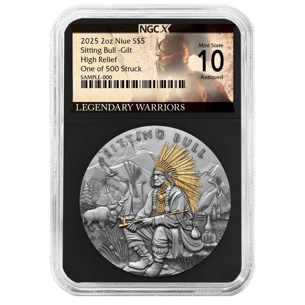 2025 Sitting Bull 2 oz High Relief Silver Antiqued & Gold Gilded