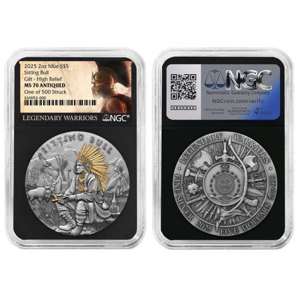 2025 Sitting Bull 2 oz High Relief Silver Antiqued & Gold Gilded