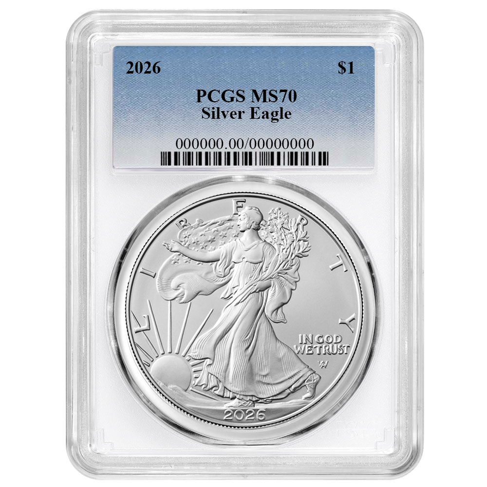2026 $1 American Silver Eagle PCGS MS70 Blue Label White Frame