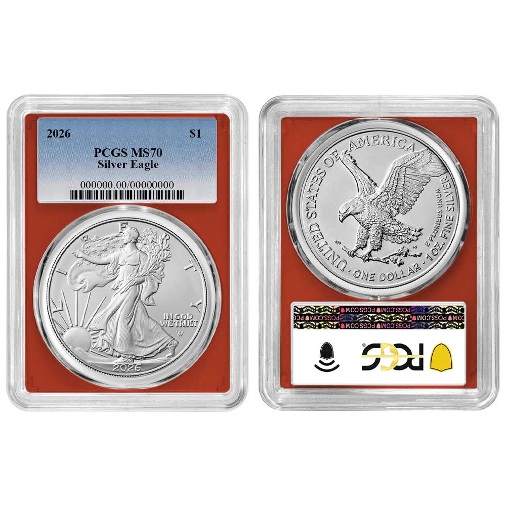 2026 $1 American Silver Eagle 3pc Set PCGS MS70 Blue Label Red