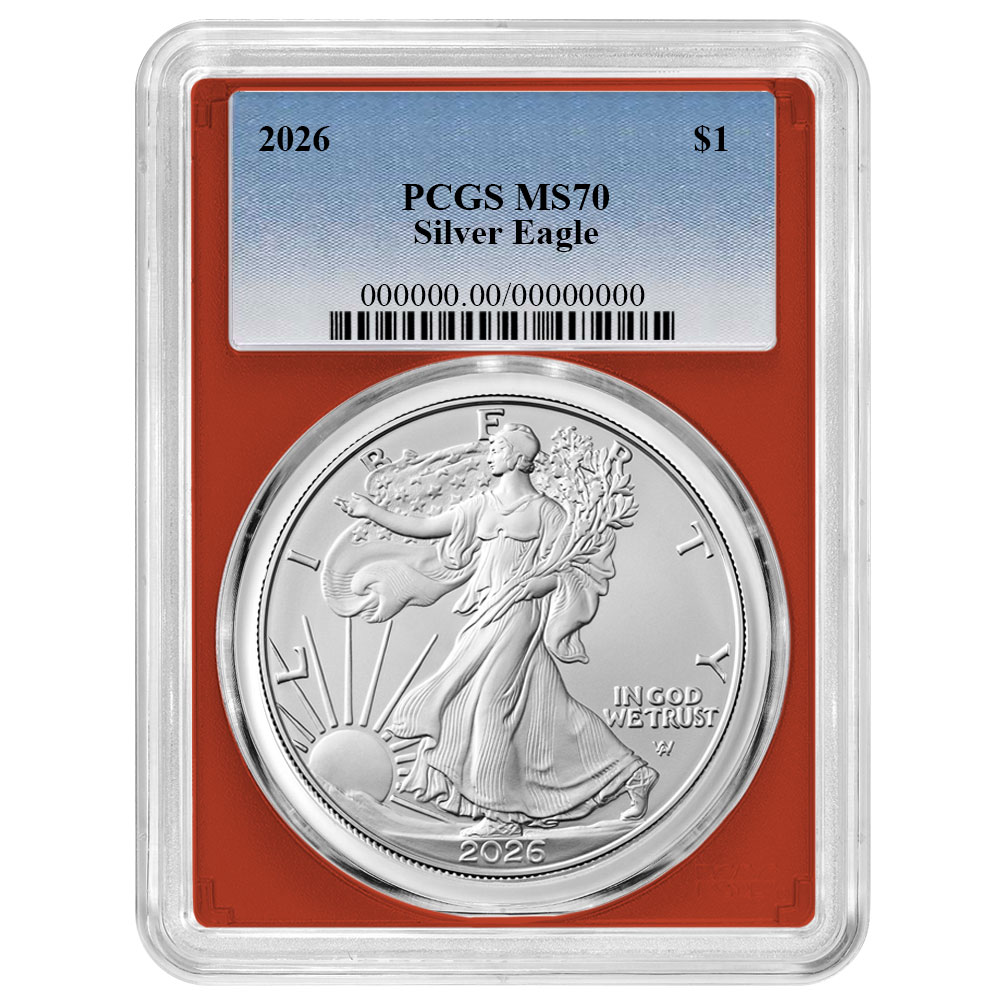 2026 $1 American Silver Eagle PCGS MS70 Blue Label Red Frame