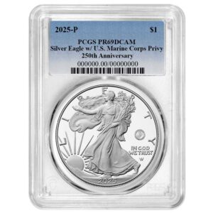 2025-P Proof $1 American Silver Eagle Marine Corps Privy PCGS PR69DCAM Blue Label 250th Anniversary