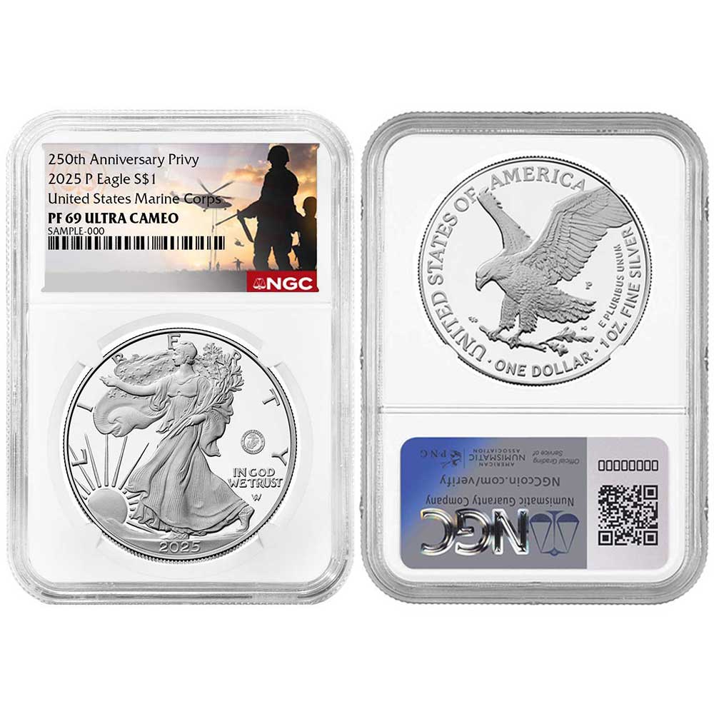 Presale - 2025-P Proof $1 American Silver Eagle Marine Corps Privy
