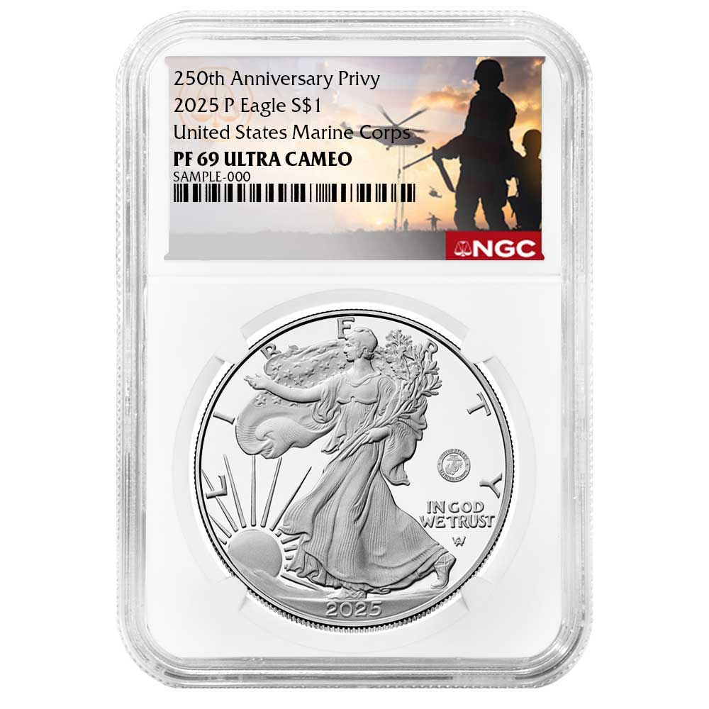 Presale - 2025-P Proof $1 American Silver Eagle Marine Corps Privy
