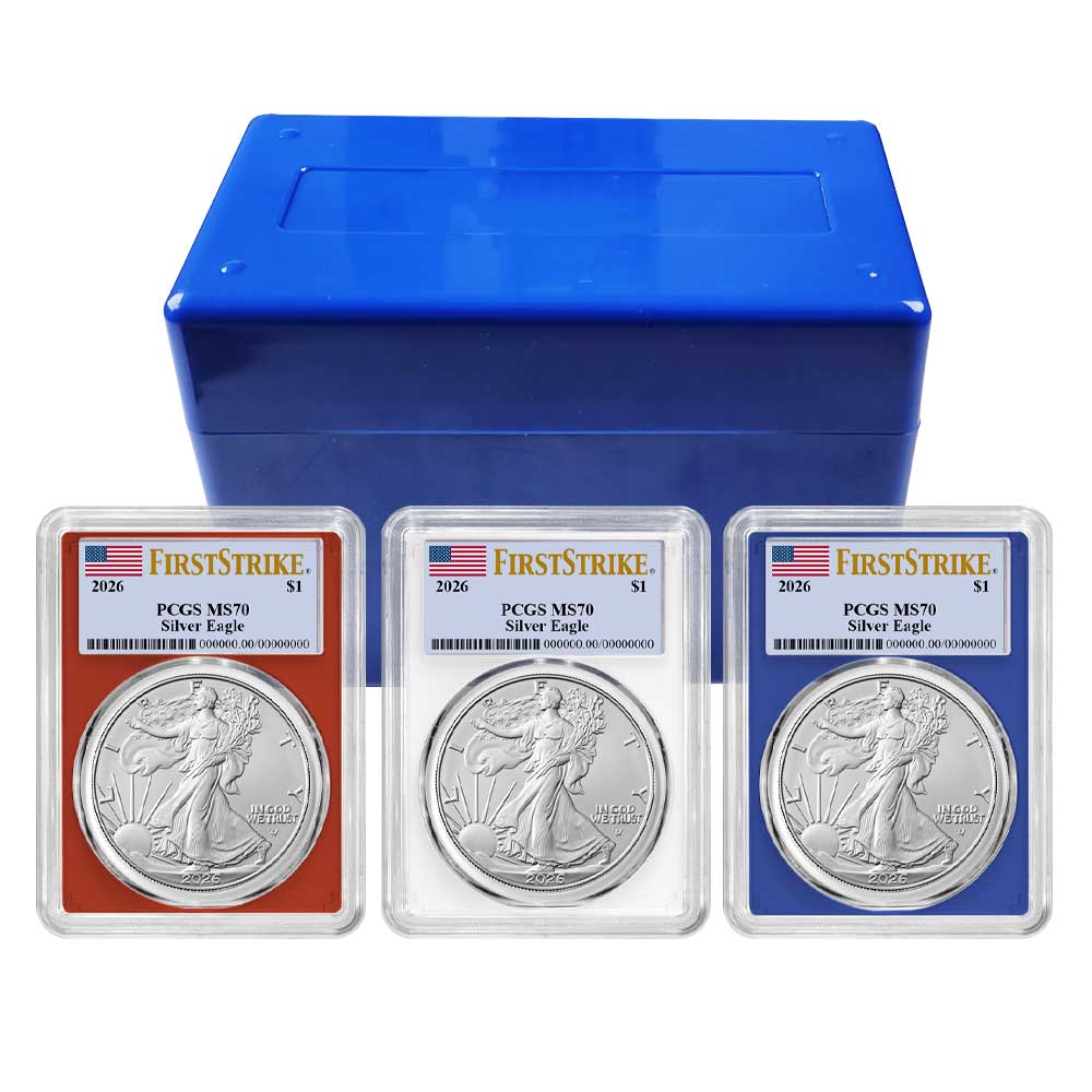 2026 $1 American Silver Eagle 3pc Set PCGS MS70 FS Flag Label Red White Blue