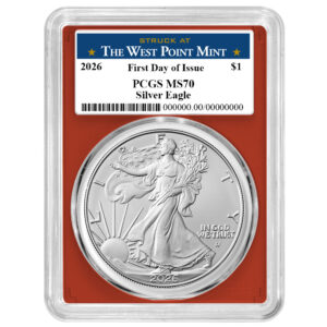 2026 $1 American Silver Eagle PCGS MS70 FDOI West Point Label Red Frame