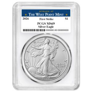 2026 $1 American Silver Eagle PCGS MS69 FS West Point Label White Frame