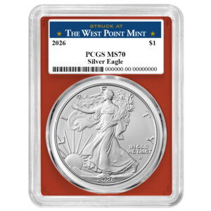 2026 $1 American Silver Eagle PCGS MS70 West Point Label Red Frame