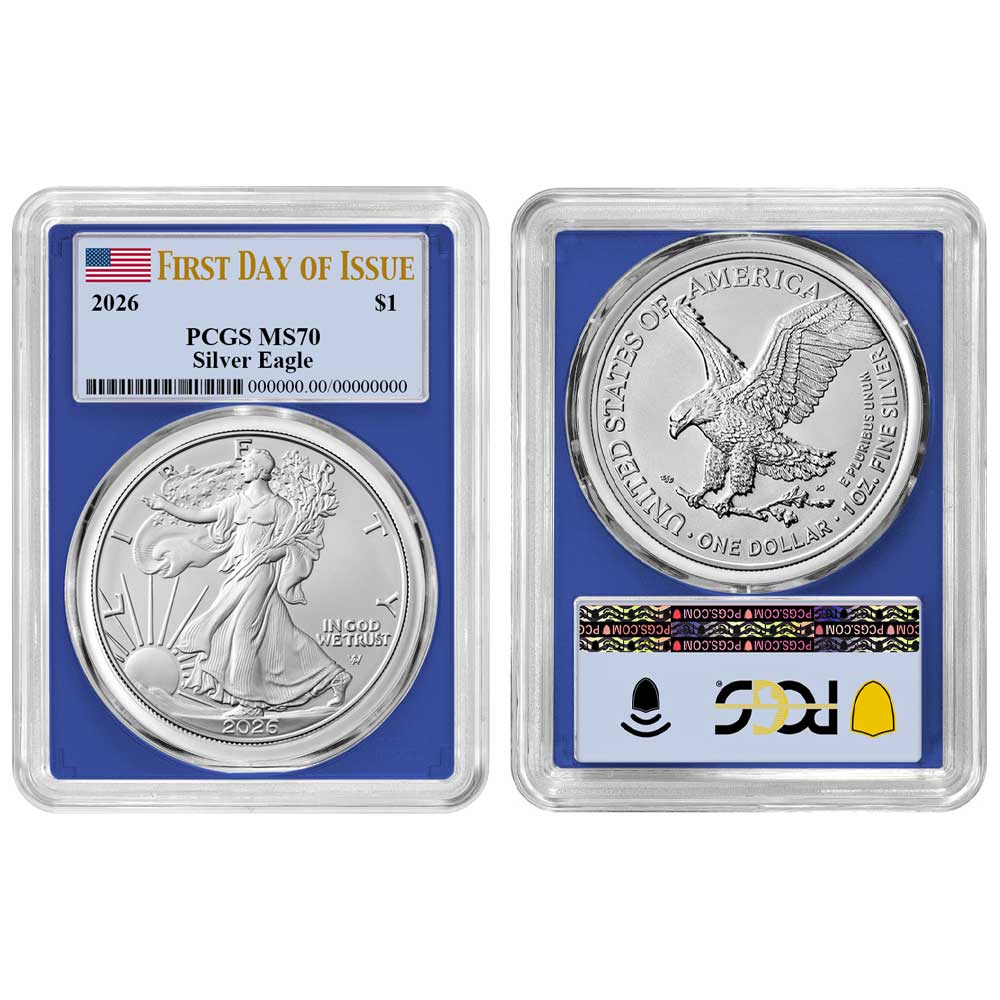 2026 $1 American Silver Eagle 3pc Set PCGS MS70 FDOI Flag Label