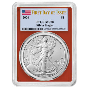 2026 $1 American Silver Eagle PCGS MS70 FDOI Flag Label Red Frame