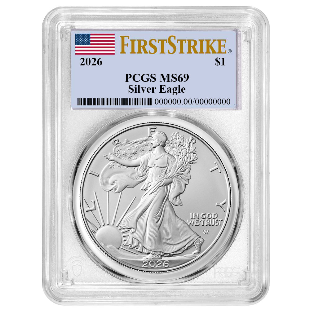 2026 $1 American Silver Eagle PCGS MS69 FS Flag Label - Pinehurst