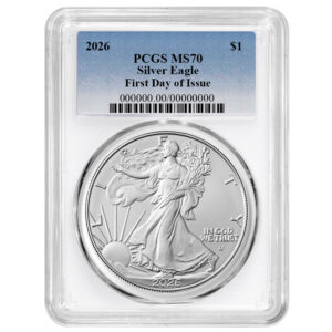 2026 $1 American Silver Eagle PCGS MS70 FDOI Blue Label White Frame