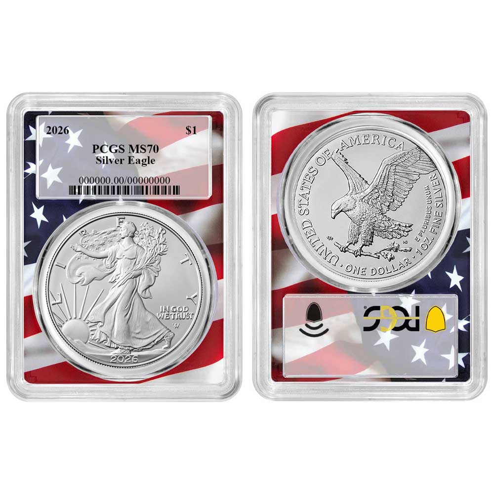 2026 $1 American Silver Eagle PCGS MS70 Flag Frame - Pinehurst Coins