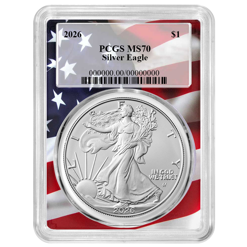 2026 $1 American Silver Eagle PCGS MS70 Flag Frame - Pinehurst Coins