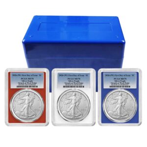 2026 (W) $1 American Silver Eagle 3pc Set PCGS MS70 FDOI Blue Label Red White Blue