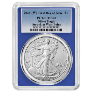 2026 (W) $1 American Silver Eagle PCGS MS70 FDOI Blue Label Blue Frame