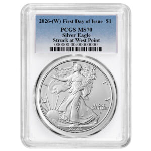 2026 (W) $1 American Silver Eagle PCGS MS70 FDOI Blue Label White Frame