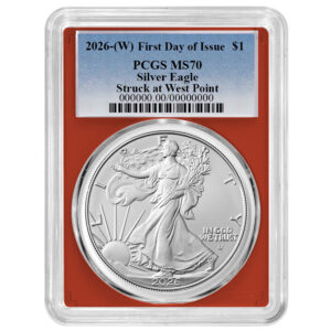 2026 (W) $1 American Silver Eagle PCGS MS70 FDOI Blue Label Red Frame