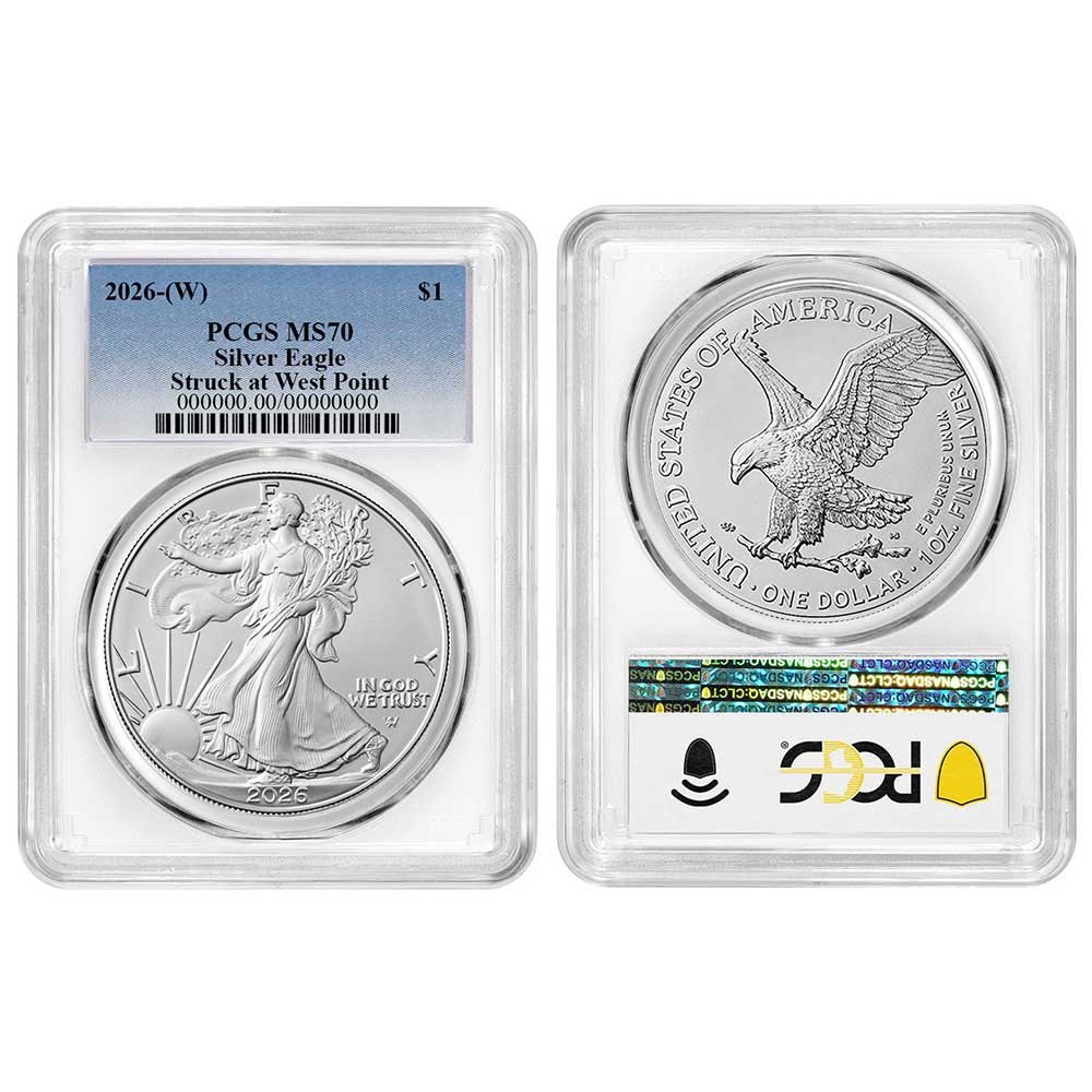 2026 (W) $1 American Silver Eagle PCGS MS70 Blue Label White Frame