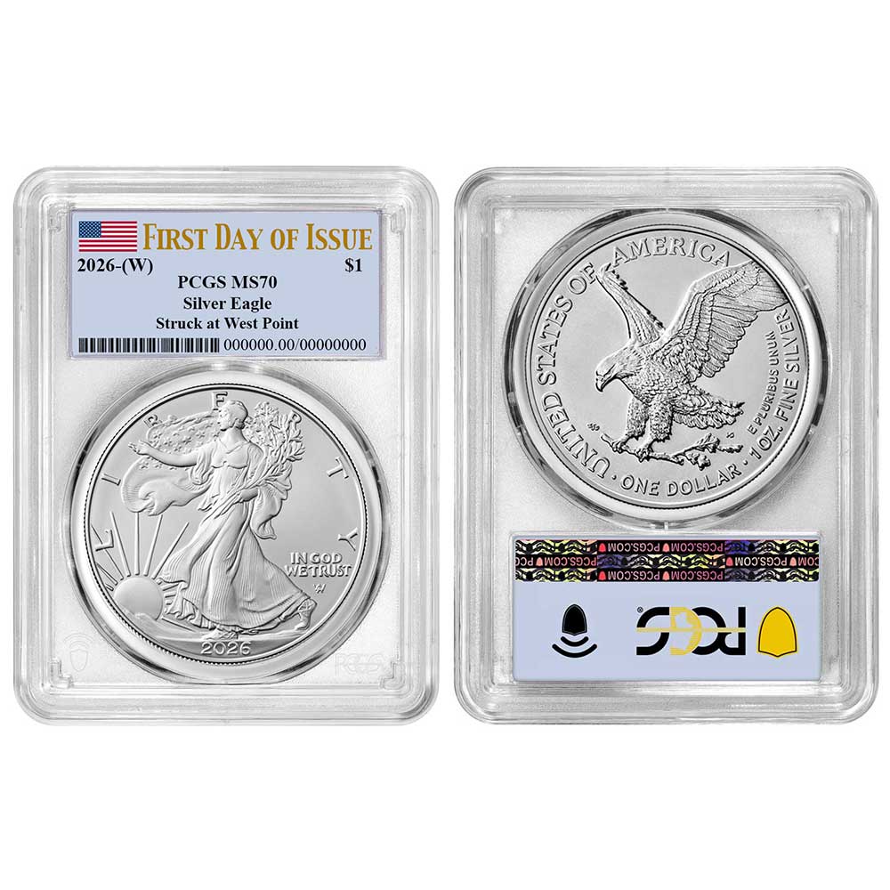2026 (W) $1 American Silver Eagle PCGS MS70 FDOI Flag Label