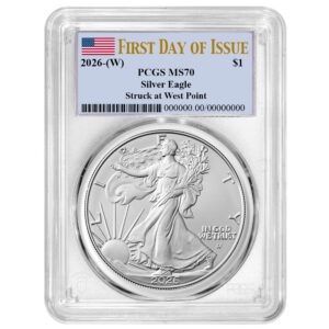 2026 (W) $1 American Silver Eagle PCGS MS70 FDOI Flag Label