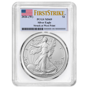 2026 (W) $1 American Silver Eagle PCGS MS69 FS Flag Label White Frame
