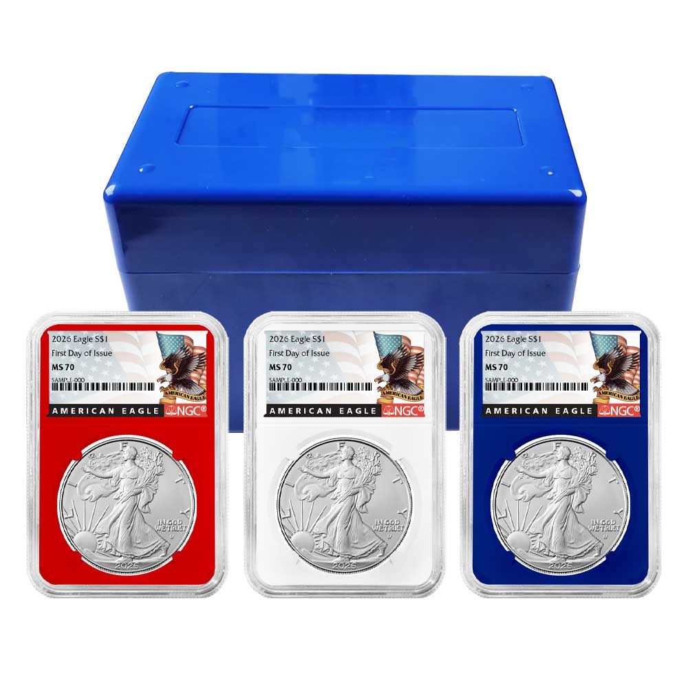 2026 $1 American Silver Eagle 3pc Set NGC MS70 FDI Black Label Red