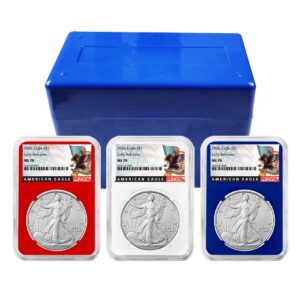 2026 $1 American Silver Eagle 3pc Set NGC MS70 ER Black Label Red White Blue