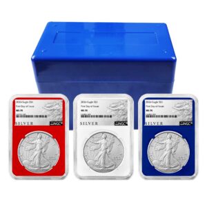 2026 $1 American Silver Eagle 3pc Set NGC MS70 FDI ALS Label Red White Blue