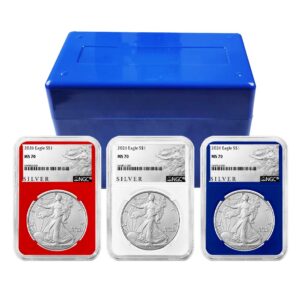2026 $1 American Silver Eagle 3pc Set NGC MS70 ALS Label Red White Blue