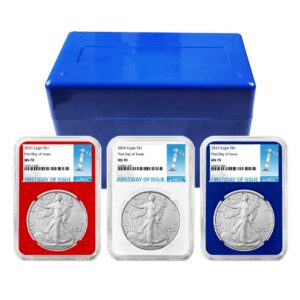 2026 $1 American Silver Eagle 3pc Set NGC MS70 FDI First Label Red White Blue