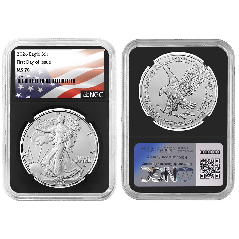 Presale - 2026 $1 American Silver Eagle NGC MS70 FDI Flag Label
