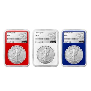 2026 $1 American Silver Eagle 3pc Set NGC MS69 ALS Label Red White Blue