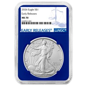 2026 $1 American Silver Eagle NGC MS70 ER Blue Label Blue Core