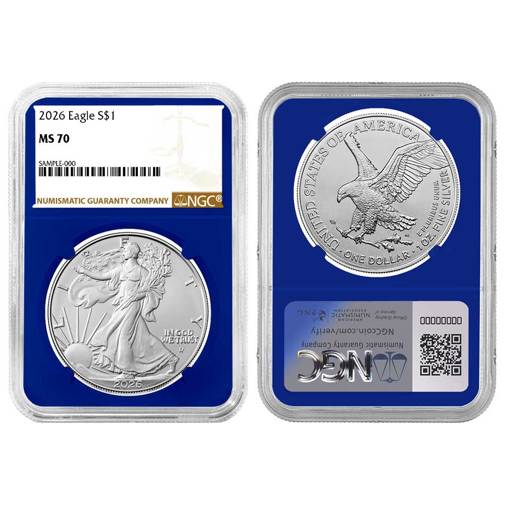 2026 $1 American Silver Eagle NGC MS70 Brown Label Blue Core