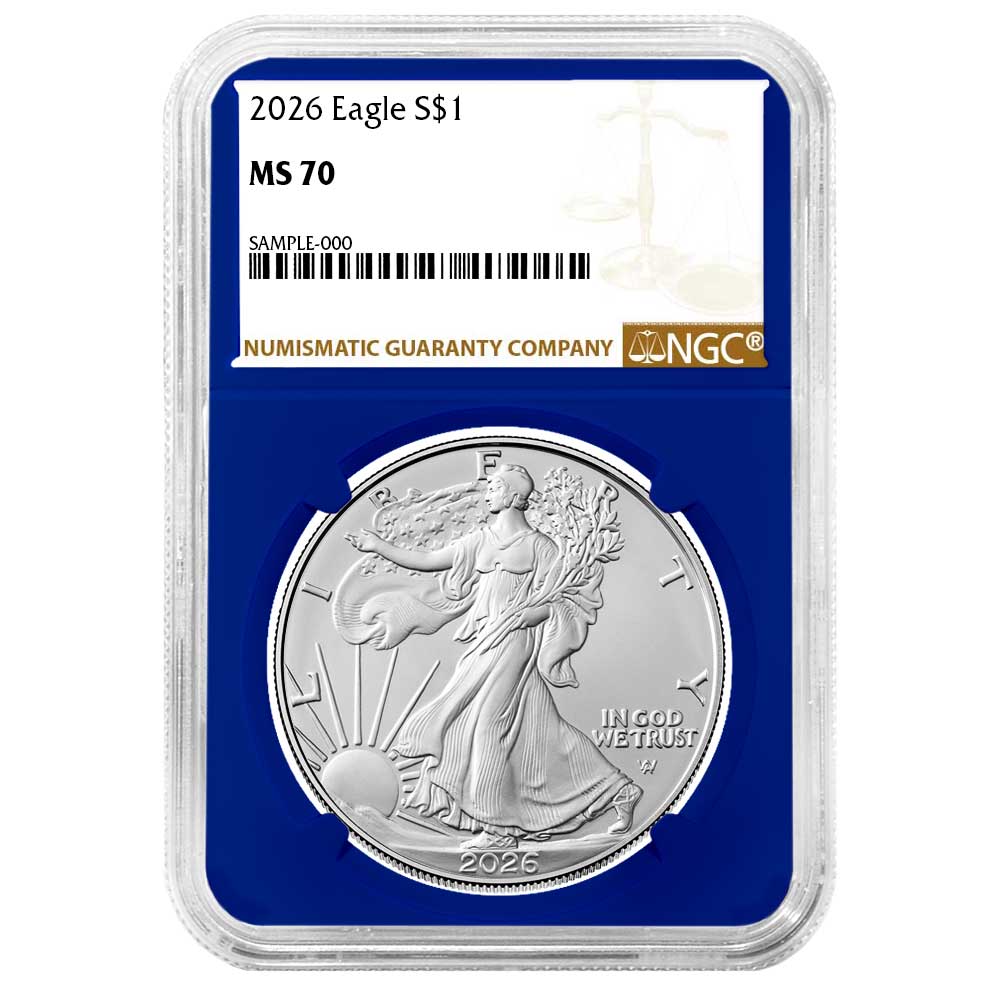 2026 $1 American Silver Eagle NGC MS70 Brown Label Blue Core